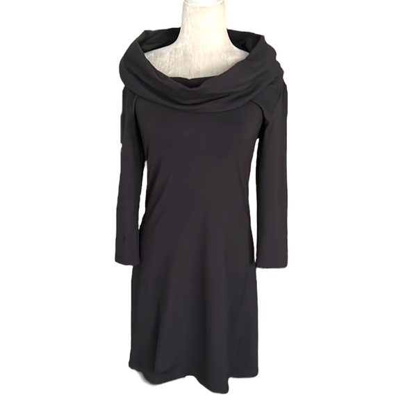 NEW Susana Monaco Black Draped Cowl Neck Knit Mini Dress - L - Picture 4 of 16